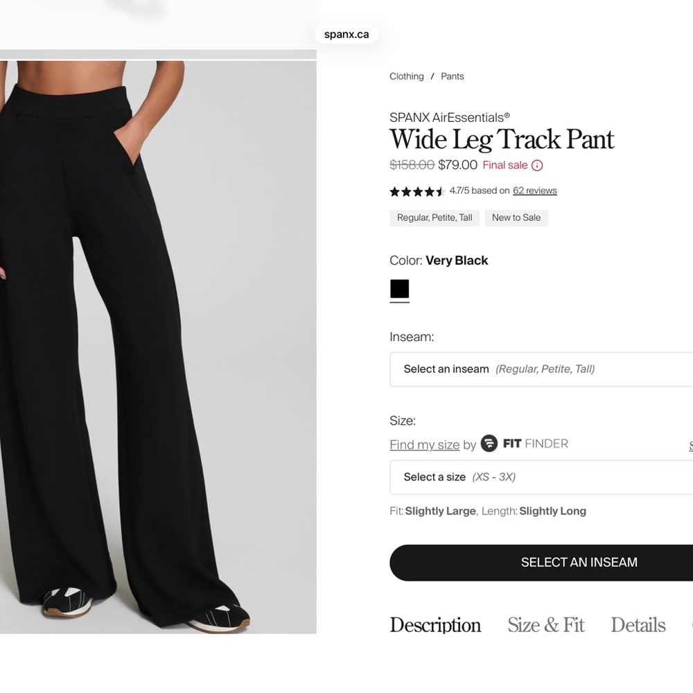 SPANX Black Wide Leg Track Pant
